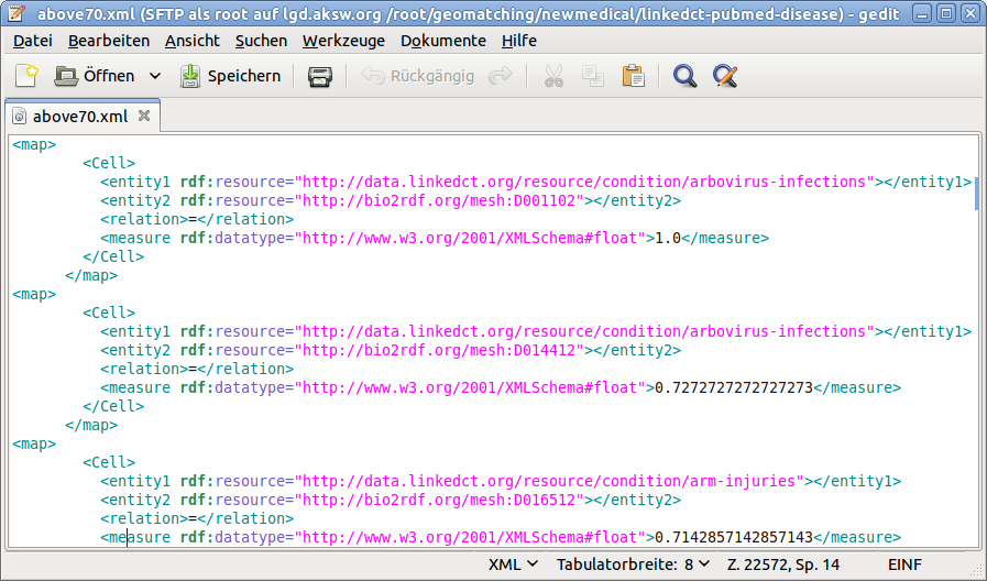 an excerpt of a big file containing semantic web links in the alignment format